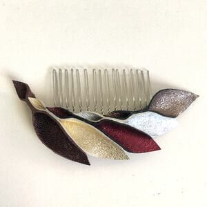 Artisan Handmade Multi colored Leather Petal Hair Comb
